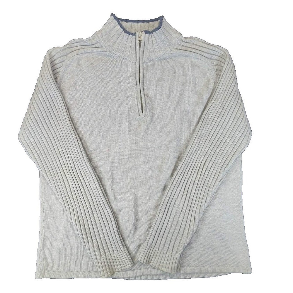 Steve & Barry's Sweater Mens XL Gray 1/4 Zip Pullover Cotton Ribbed Mock Neck